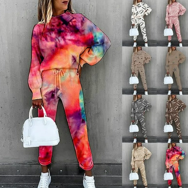 Damski zestaw loungewear – Miękki dwuczęściowy komplet z nadrukiem gwiazd