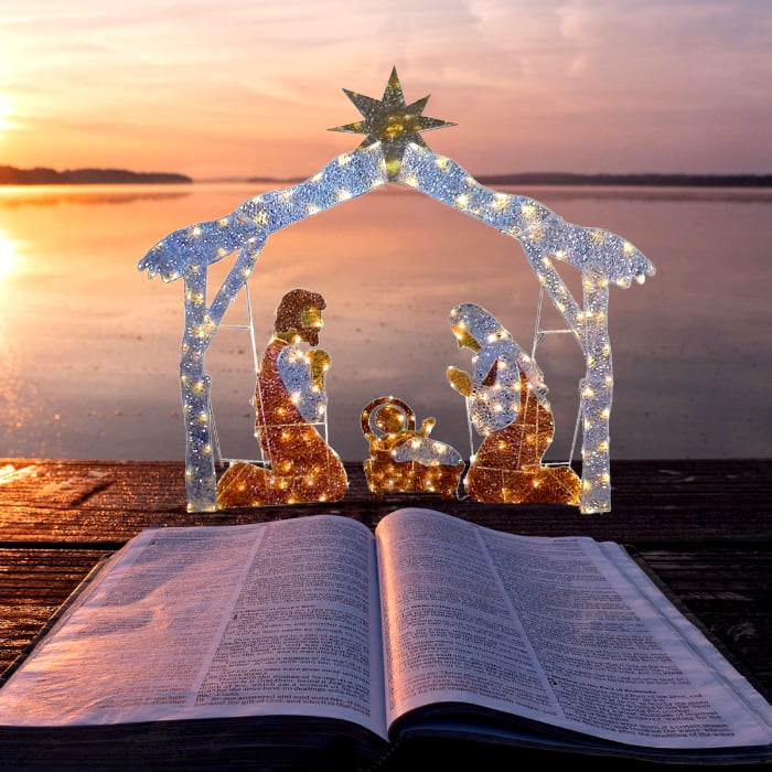 Oświetlana Szopka Bożonarodzeniowa na Zewnątrz – Świecąca Scena Świąteczna