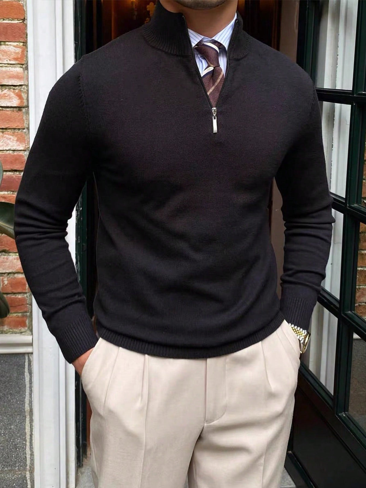 Męski sweter z półzamkiem – Klasyczny dzianinowy sweter na zimę