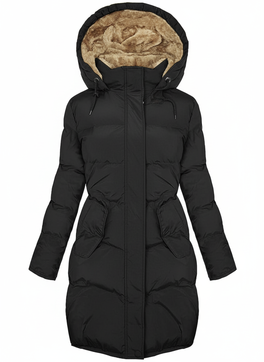 Długa Pikowana Damska Kurtka Zimowa z Kapturem – Ciepła i Stylowa