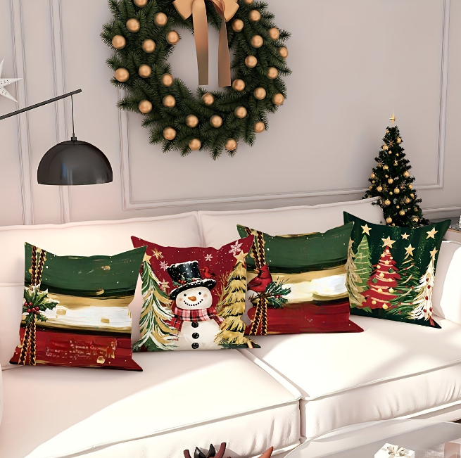 Świąteczne poszewki na poduszki – dekoracyjne zimowe poszewki na sofę i do salonu