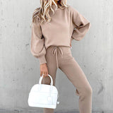 Damski miękki dres 2-częściowy golf z wysokim stanem spodnie loungewear