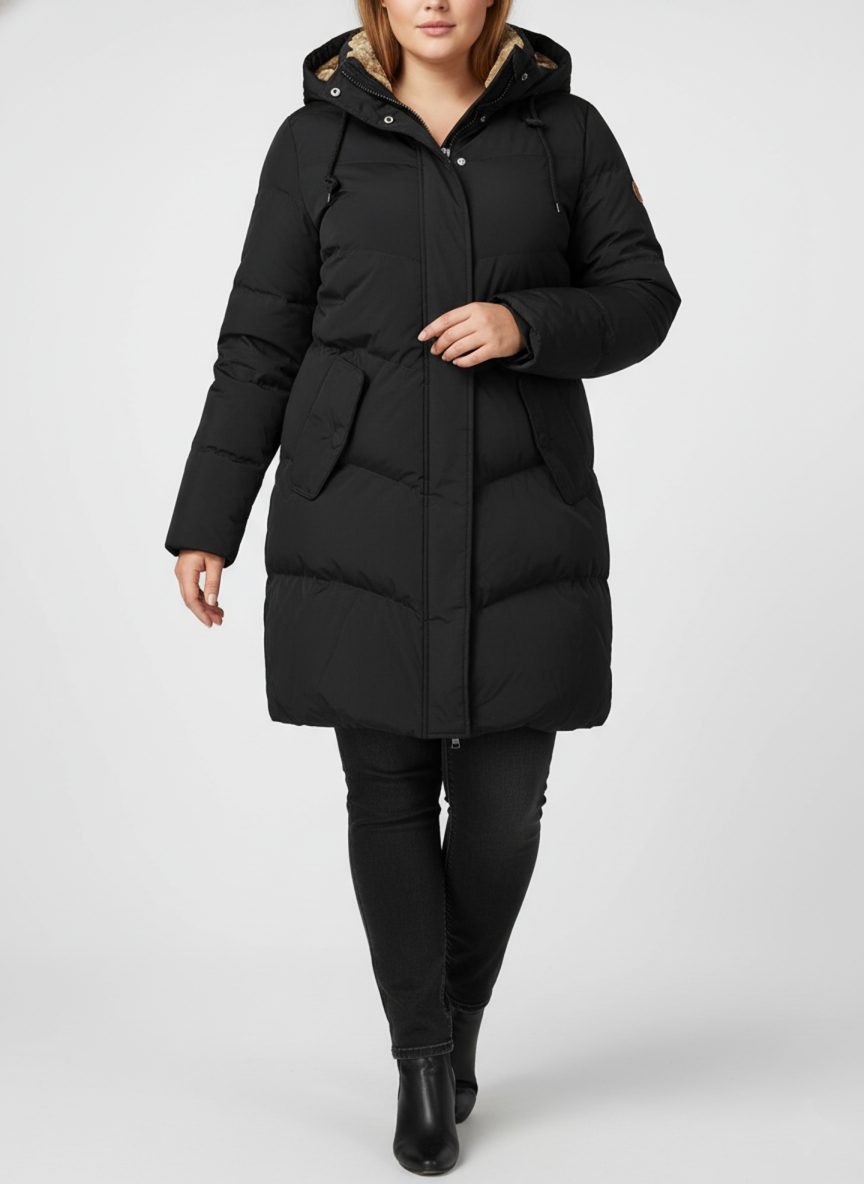 Długa Pikowana Damska Kurtka Zimowa z Kapturem – Ciepła i Stylowa