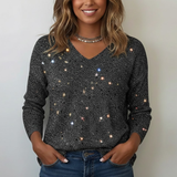 Damski sweter z dekoltem w serek i cekinami – elegancki i modny