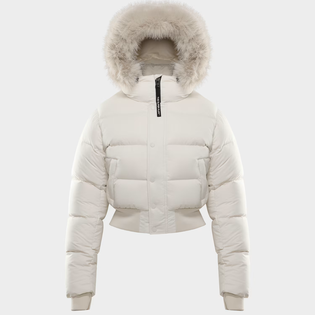 Damska kurtka puchowa z kapturem i krótkim krojem