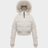 Damska kurtka puchowa z kapturem i krótkim krojem