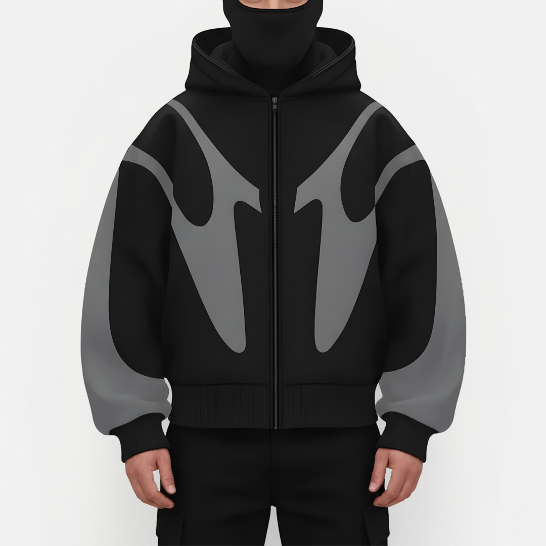 Męska bluza z kapturem z wbudowaną kominiarką streetwear