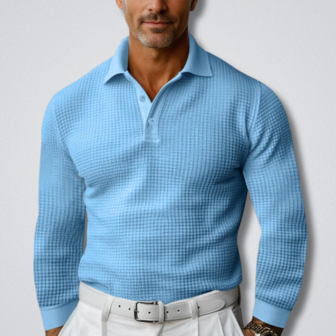 Męski sweter polo z długim rękawem i klasycznym kołnierzykiem