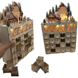 Drewniany Kalendarz Adwentowy z Podświetleniem – Wielokrotnego Użytku Kalendarz Świąteczny 24 Przegródki