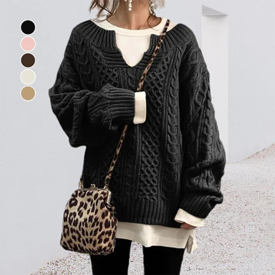 Oversize Dzianinowy Sweter z Okrągłym Dekoltem