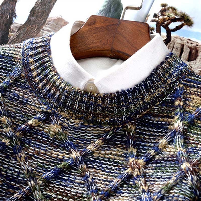 Męski sweter z wzorem – Ciepły dziergany sweter w stylu vintage