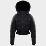 Damska kurtka puchowa z kapturem i krótkim krojem