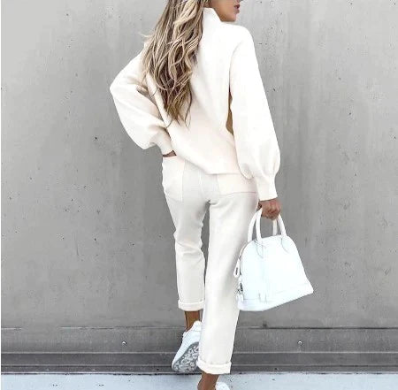 Damski miękki dres 2-częściowy golf z wysokim stanem spodnie loungewear