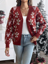 Świąteczny Kardigan z Płatkami Śniegu – Ciepły Damski Sweter Zimowy