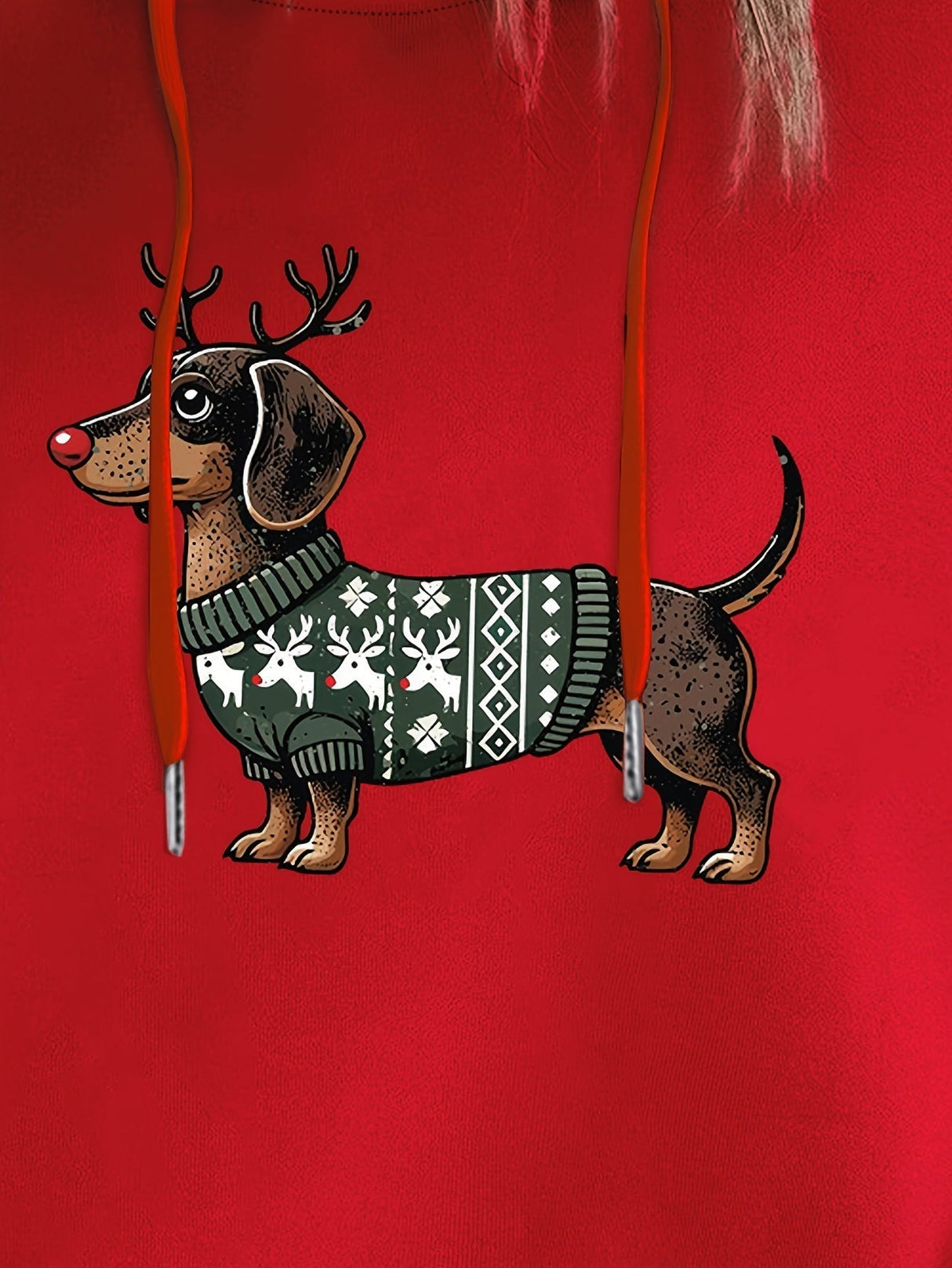 Damska bluza świąteczna z nadrukiem jamnika – ciepła zimowa bluza