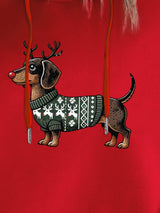 Damska bluza świąteczna z nadrukiem jamnika – ciepła zimowa bluza