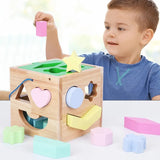 Drewniana Sorterka Kształtów – Montessori Sorter z Kolorowymi Klockami