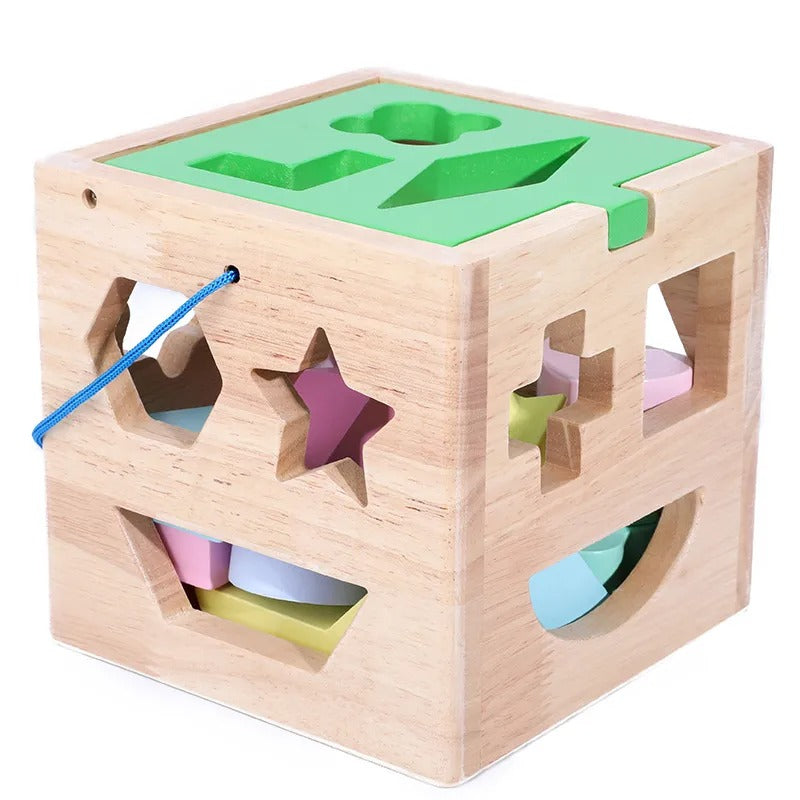 Drewniana Sorterka Kształtów – Montessori Sorter z Kolorowymi Klockami