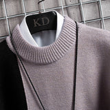 Ciepły Miękki Sweter Patchworkowy Slim Fit Okrągły Dekolt