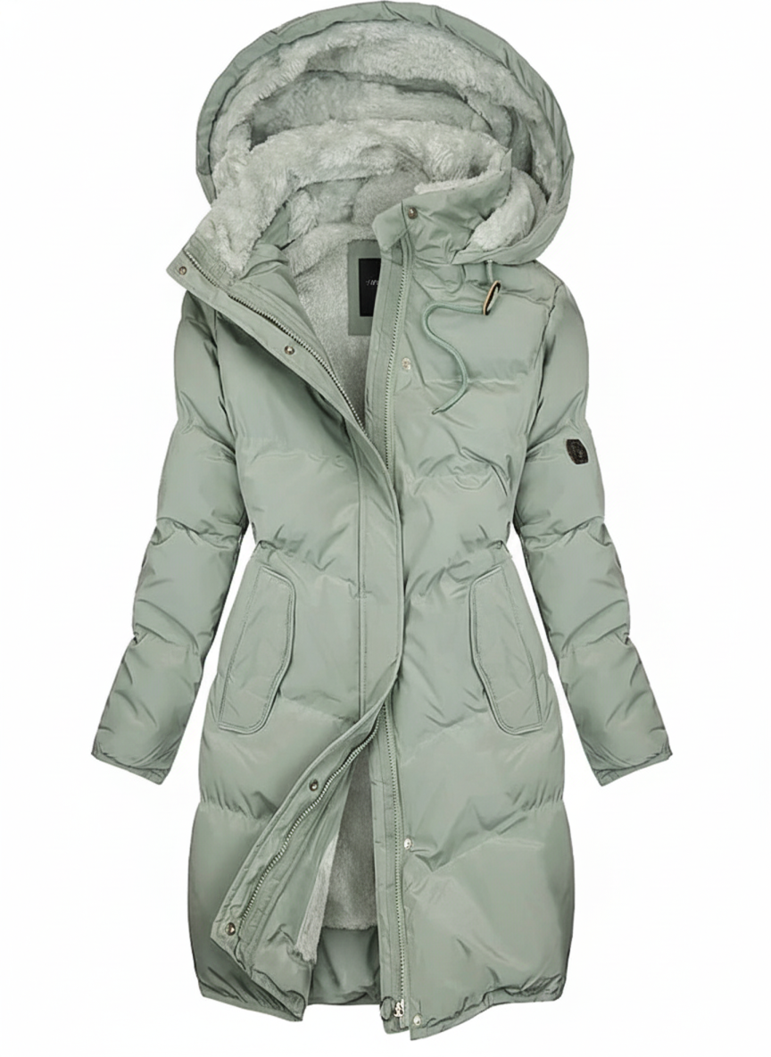 Długa Pikowana Damska Kurtka Zimowa z Kapturem – Ciepła i Stylowa