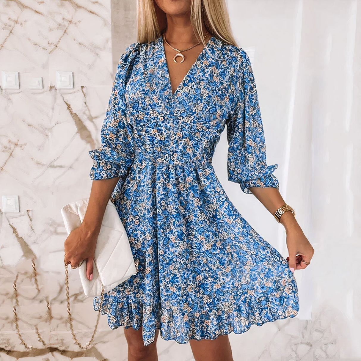 Sukienka Letnia Boho Dekolt V Luźny Krój Damska Casual