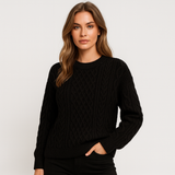 Damski Sweter Dzianinowy z Warkoczowym Splotem – Ciepły, Miękki i Stylowy