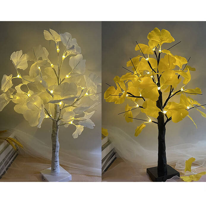 LED lampa stołowa Ginkgo drzewo 60cm dekoracja biała żółta nowoczesna oświetlenie na baterie zintegrowane LED