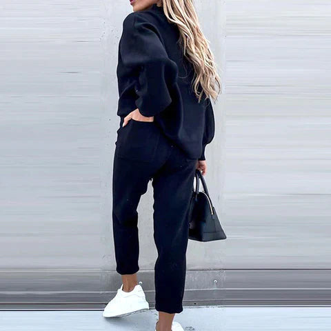 Damski miękki dres 2-częściowy golf z wysokim stanem spodnie loungewear