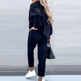 Damski miękki dres 2-częściowy golf z wysokim stanem spodnie loungewear