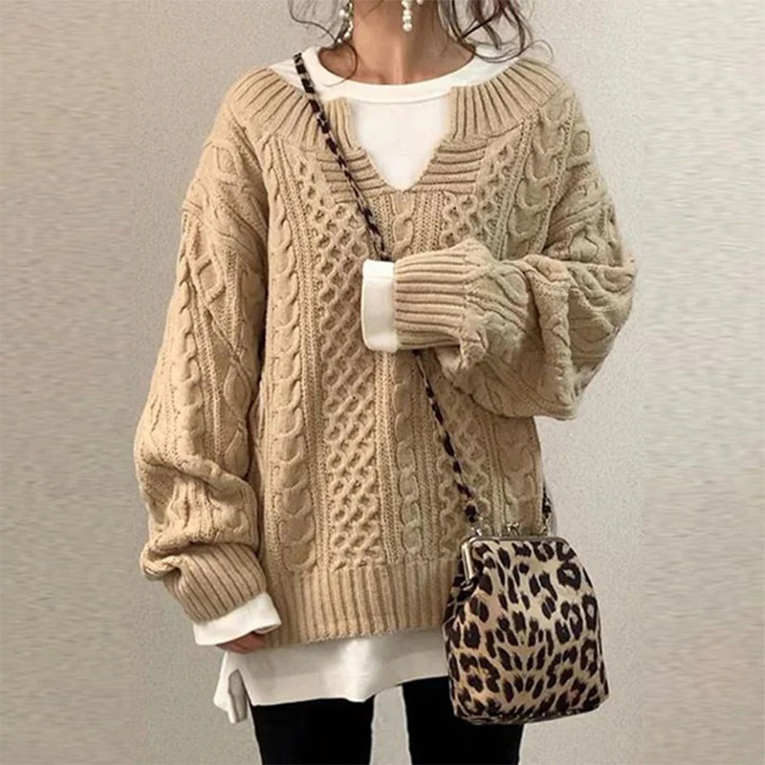 Oversize Dzianinowy Sweter z Okrągłym Dekoltem