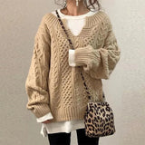 Oversize Dzianinowy Sweter z Okrągłym Dekoltem