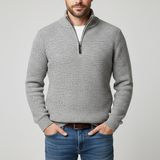 Męski Sweter Dziany z Zamkiem i Stójką