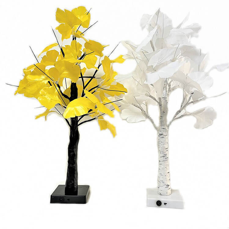 LED lampa stołowa Ginkgo drzewo 60cm dekoracja biała żółta nowoczesna oświetlenie na baterie zintegrowane LED