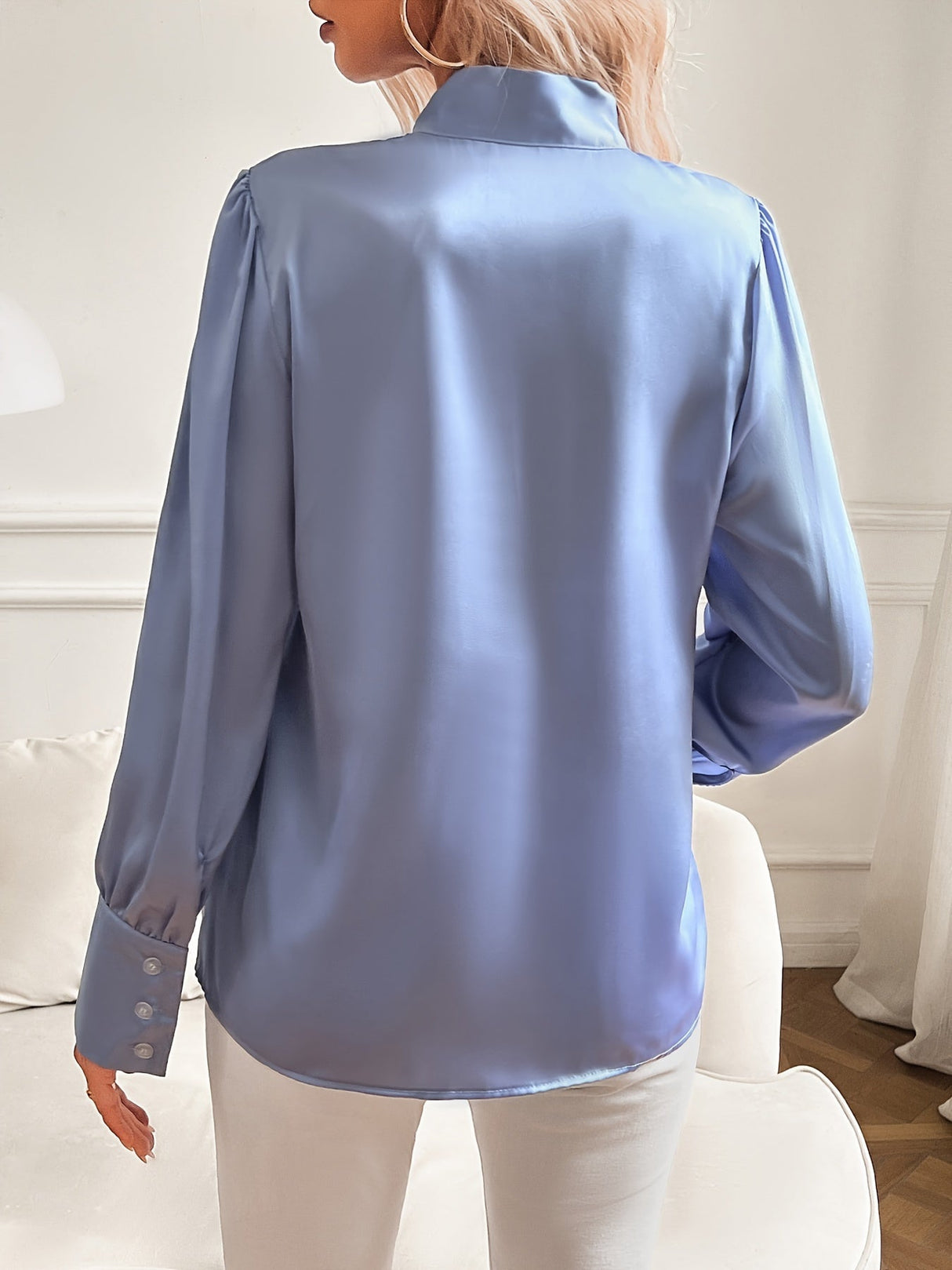 Elegancka Bluzka z Kokardkowym Kołnierzem | Luksusowy Poliester | Kobiecy Styl