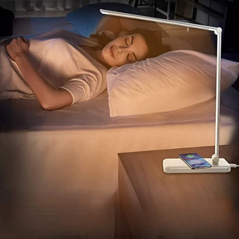 LED lampa biurkowa z bezprzewodową ładowarką i regulacją jasności