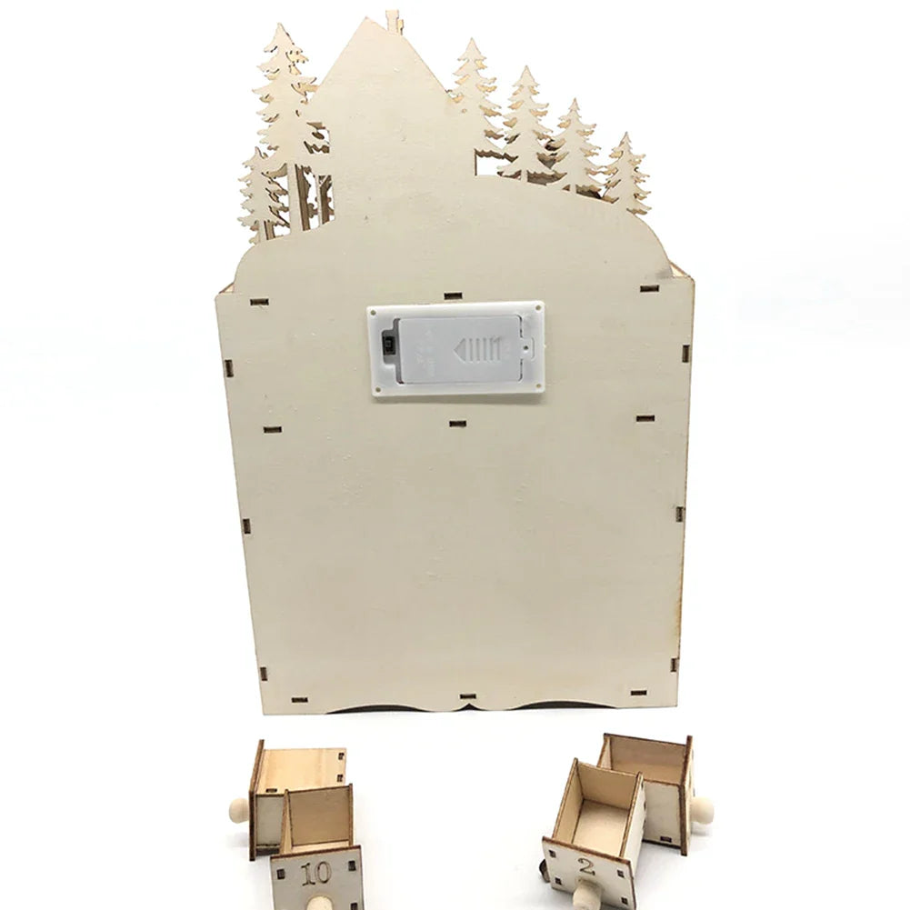 Drewniany Kalendarz Adwentowy z Podświetleniem – Wielokrotnego Użytku Kalendarz Świąteczny 24 Przegródki