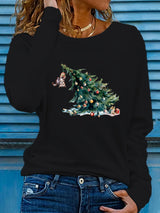 Damski sweter świąteczny z psem i choinką – zimowy sweter