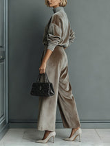 Damski Dwuczęściowy Zestaw z Luźną Bluzką i Szerokimi Spodniami