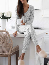 Damski Zestaw Piżamowy w Panterkę z Długimi Rękawami i Spodniami