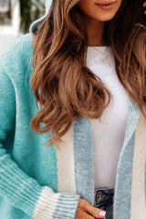 Damska bluza z kapturem kardigan z kontrastowym wzorem – długie jesienne swetry