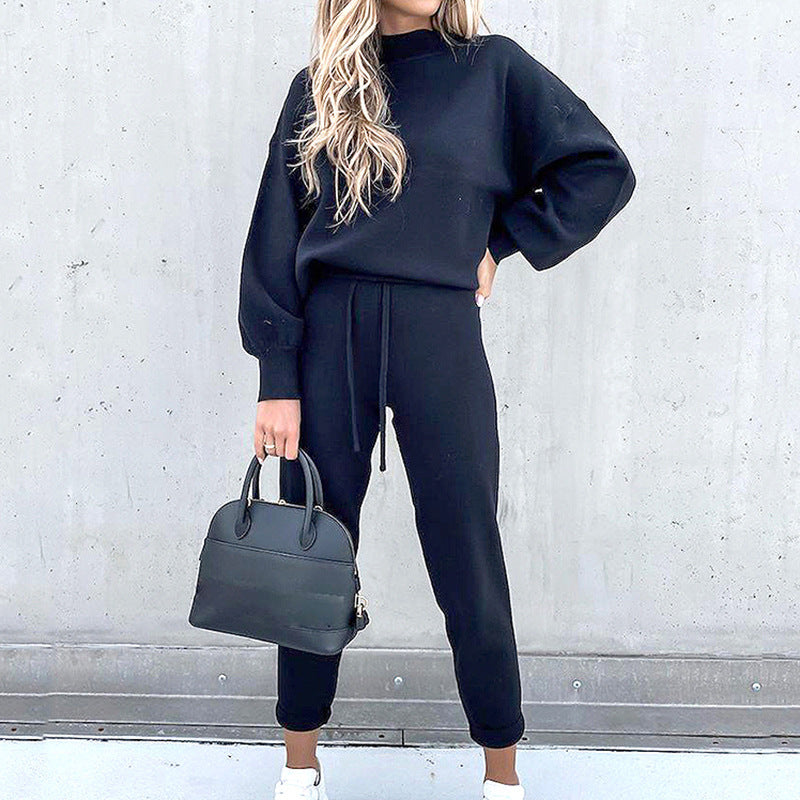 Damski miękki dres 2-częściowy golf z wysokim stanem spodnie loungewear