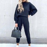 Damski miękki dres 2-częściowy golf z wysokim stanem spodnie loungewear