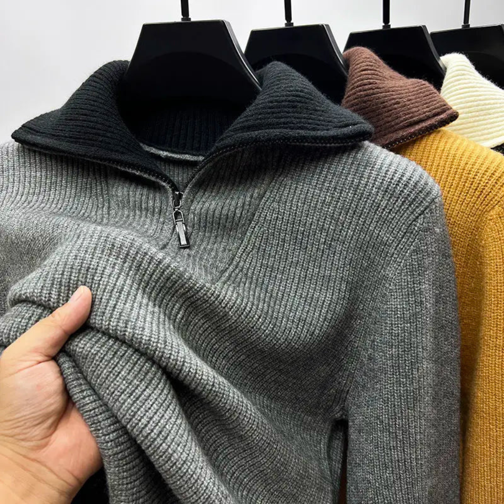Męski sweter z półzamkiem – Dziany sweter z wysokim kołnierzem
