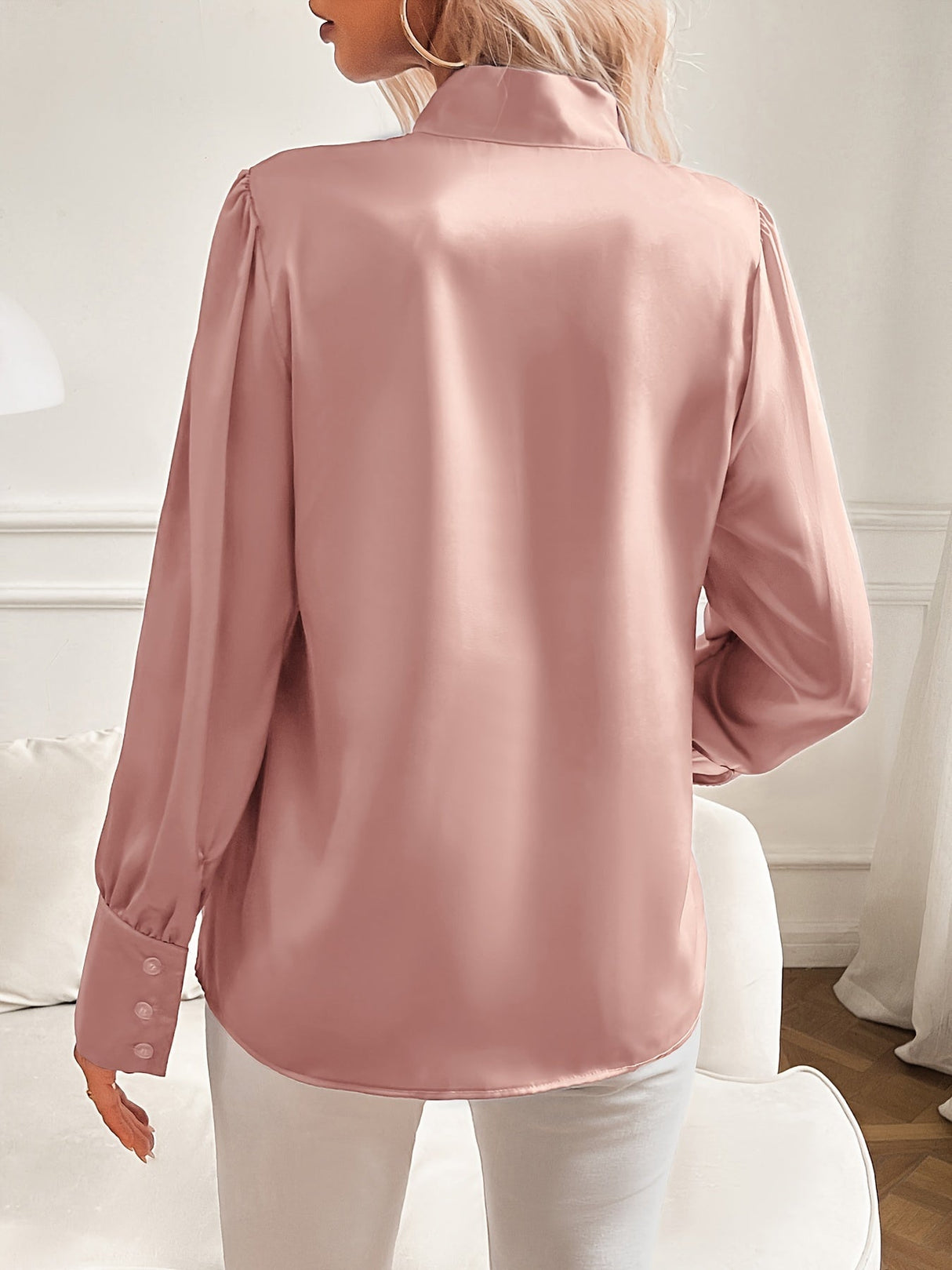 Elegancka Bluzka z Kokardkowym Kołnierzem | Luksusowy Poliester | Kobiecy Styl