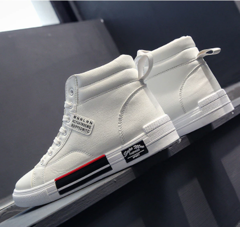 Nowoczesne wysokie sneakersy męskie jesień zima komfort sznurowane - czarne/białe