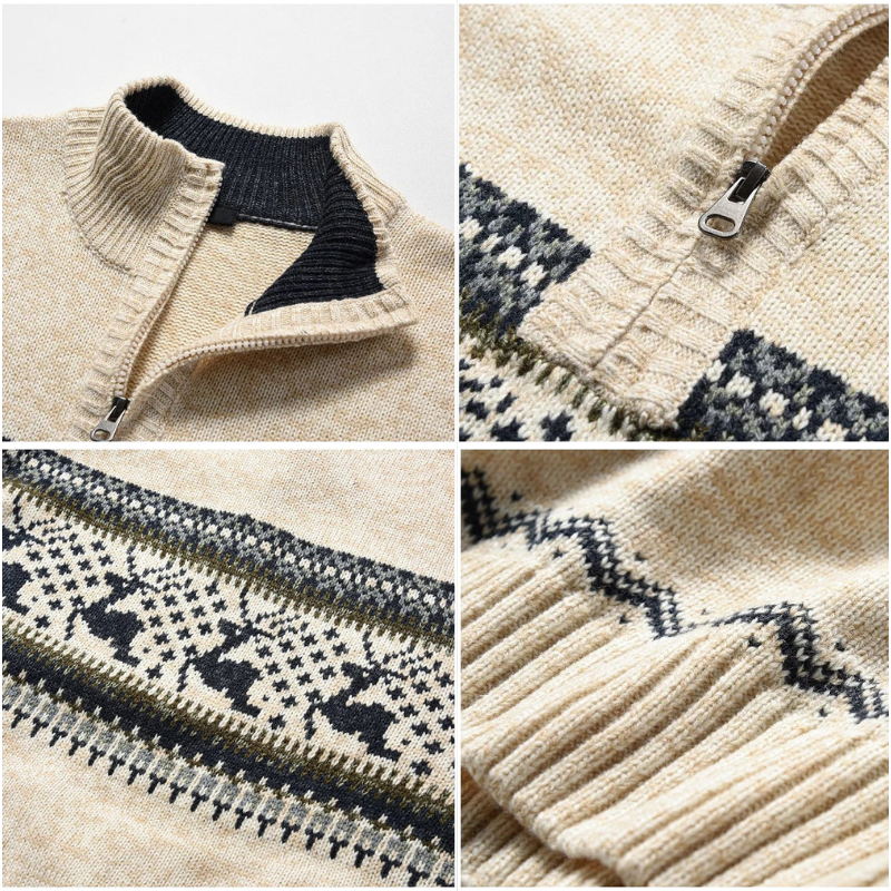 Męski Sweter Dzianinowy z Półzamkiem – Klasyczny Zimowy Wzór