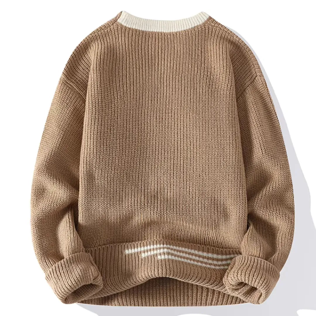 Męski Sweter Dzianinowy – Casual Wygodny Sweter z Paskami