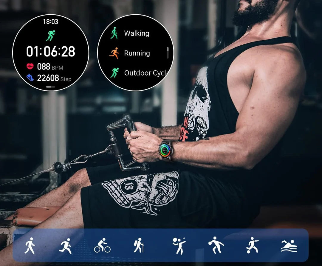 Zegarek inteligentny dla mężczyzn | Multisportowy i monitor aktywności | Połączenia Bluetooth