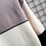 Ciepły Miękki Sweter Patchworkowy Slim Fit Okrągły Dekolt