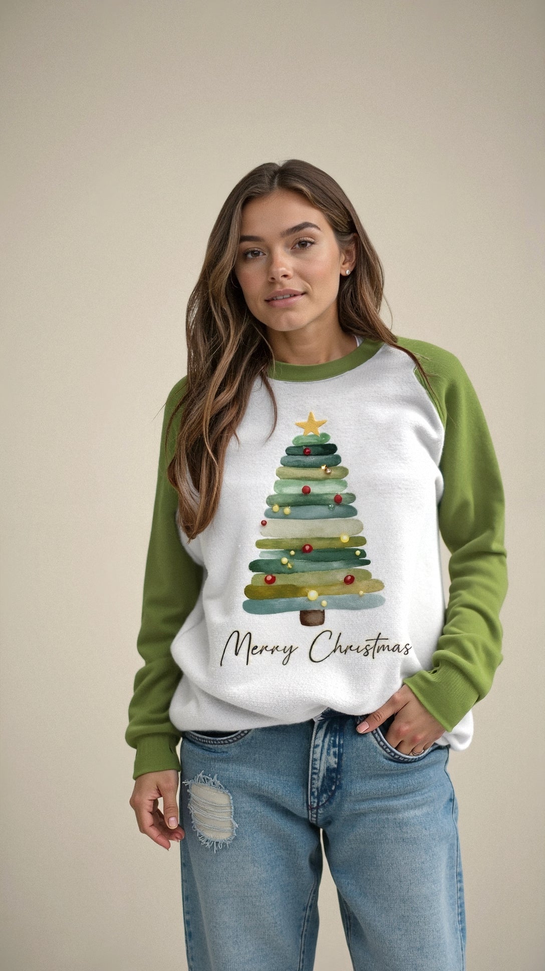 Damski Sweter Świąteczny – Merry Christmas Bluza z Motywem Choinki